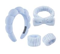 Lot de 4 Bandeaux Spa pour Lavage du Visage Soins de la Peau pour Femme Bandeau en Tissu Éponge pour Soins de la Peau Bandeau Gonflé en Éponge pour Lavage du Visage (Bleu)