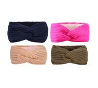 Lot de 4 bandeaux tricotés pour femme - Avec nœuds torsadés - Doublure polaire - Accessoires de cheveux - Chauffe-oreilles - Crochet - Pour l'hiver - Bandeau élastique épais - Pour les sports de plein