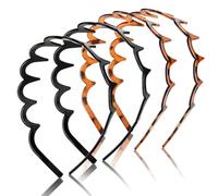 Lot De 4 Bandeaux Zig Zag En Forme De Dents De Requin Peigne À Cheveux Bandeaux En Plastique De Forme Ondulée Accessoire pour Femmes Filles (Noir Style Imprimé Léopard)