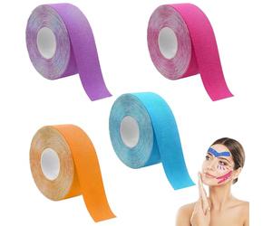Lot de 4 bandes de lifting pour le visage, 2,5 cm x 5 m, pansements plissés pour le visage, peuvent être coupés, lifting du visage, sert à raffermir et enlever le double menton, raffermissement du