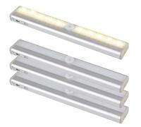 Lot de 4 bandes lumineuses LED à détecteur de mouvement, lumière chaude activée par le mouvement, lumières d'intérieur à 10 LED, sans fil, avec bande magnétique pour placard, armoire, couloir