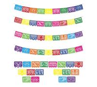 Lot de 4 bannières Cinco De Mayo de 20 m - Grande bannière en papier plastique Picado sur le thème mexicain Dia De Los Muertos - Drapeaux colorés pour intérieur et extérieur - Décoration de cour