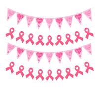 Lot de 4 bannières de sensibilisation au sein, ruban rose et fanion, décorations de sensibilisation au sein pour l'espoir, la force, le courage, la foi, les femmes, fournitures de fête
