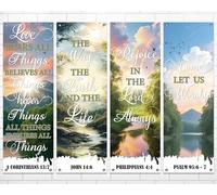 Lot de 4 bannières d'église avec inscriptions pour mur de sanctuaire de bienvenue inspirantes religieuses à suspendre - Motif scénique - Versets de la Bible - Bannière exquise pour église du dimanche