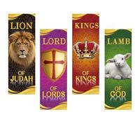 Lot de 4 bannières d'église pour mur de sanctuaire, citations inspirantes chrétiennes pour décoration d'église, verset de la Bible, panneaux religieux à suspendre pour décorations scolaires