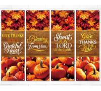 Lot de 4 bannières d'église pour sanctuaire - Bannières de récolte d'automne avec versets de la Bible - Décoration religieuse d'automne - Panneaux de louange religieux inspirants à suspendre pour