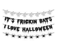 Lot de 4 Bannières Halloween Noir et Blanc, 3m It's Frickin Bats I Love Halloween avec Des Araignées Bannière Fantôme Blanche Décorations de Fête à Thème Horreur Effrayant