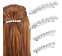 Lot de 4 barrettes à cheveux argentées scintillantes avec strass pour femme - Barrette à cheveux française vintage en cristal à paillettes - Pinces à cheveux pour femmes - Cheveux fins et épais