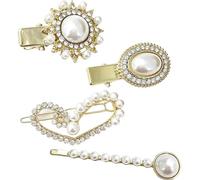 Lot de 4 barrettes à cheveux perles, pince cheveux cœur en strass, pinces crocodile élégantes à perles, barrettes tendance pour femmes et filles, pour coiffures du quotidien, faciles à porter