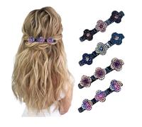 Lot de 4 barrettes à cheveux pour femme avec pierres de cristal scintillantes, trèfle à quatre feuilles, élégantes pinces à cheveux tressées, double couche, accessoires de cheveux tendance pour femme