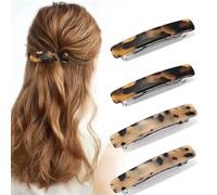 Lot de 4 barrettes à cheveux rectangulaires en celluloïd en écaille de tortue pour femme - Convient aux cheveux fins et épais - Pinces à cheveux élégantes pour femmes et barrettes à cheveux pour femme