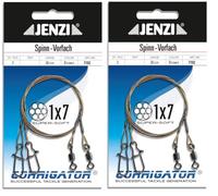 Lot de 4 bas de ligne en acier 1 x 7 avec émerillon et mousqueton de Jenzi, 7, 9 et 12 kg, longueur 30 cm + autocollant Petri Heil! (9 kg)