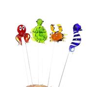 Lot de 4 bâtonnets à cocktail en verre faits à la main avec pieuvre, tortue, hippocampe, crabe, mini figurine décorative, pilon à boisson au lait, agitateur