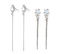 Lot de 4 bâtons à cheveux en métal pour femme avec motifs lunaires - Accessoires de coiffure anciens