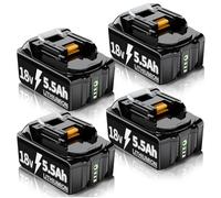 Lot de 4 batteries de rechange 18 V 5,5 Ah pour Makita BL1860B BL1850B BL1840 BL1860B BL1845 BL1850 BL1830 BL1860B BL1835 194205-3 LXT-400 avec batterie d'outils LED