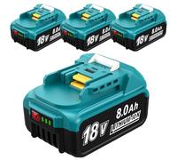 Lot de 4 batteries de rechange, 18 V, 8,0 Ah, pour Makita, compatibles avec tous les outils et chargeurs Makita 18 V, alternative au BL1860B