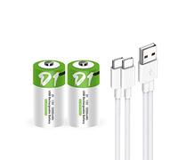 Lot de 4 batteries rechargeables lithium-ion USB D, 1,5 V, 12 000 mWh, charge rapide 4H, 1200 cycles avec câble de charge de type C, protection contre la surcharge, sortie constante
