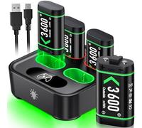 Lot de 4 batteries rechargeables pour manette Xbox Series X/S/Xbox One/Elite/S | X, station de charge et contrôle de la lumière LED froide