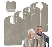 Lot de 4 bavoirs pour adultes, pour personnes âgées, réutilisables, réglables, imperméables, avec attrape-miettes, unisexe, protection des vêtements pour hommes et femmes, 4 x marron, taille unique
