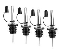 Lot de 4 becs verseurs à huile en acier inoxydable pour spiritueux à flux libre, adaptés pour huile d'olive, café, sirop, vinaigre, spiritueux, bec conique avec bouchons anti-poussière en caoutchouc