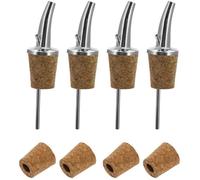Lot de 4 becs verseurs à spiritueux et huile + 4 bouchons de rechange extra courts avec tubes d'air en métal/laiton sans nickel -