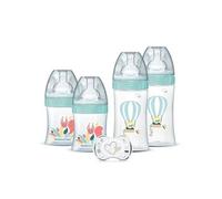 Dodie Lot De 4 Biberons Naissance Tétine Plate Anti-Colique (2x150ml Et 2x270ml), + Une Sucette Naissance Bleu
