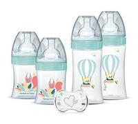 Lot de 4 biberons naissance Tétine plate Anti-Colique (2x150mL et 2x270mL), + une sucette naissance Transparent et bleu G