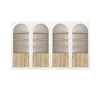 Lot de 4 bibliothèques avec 4 niches et 2 portes - Blanc et naturel clair - CYMORA