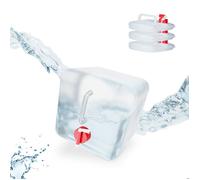 Lot de 4 bidons pliables Relaxdays 5 L, robinet, bouchon à vis, poignée, pour camping, sans BPA, transparent/rouge