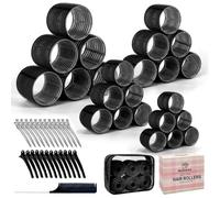 Lot de 4 bigoudis auto-agrippants avec pinces - 4 tailles pour cheveux longs, courts et frange (25 mm, 36 mm, 48 mm, 60 mm) (noir, 4 tailles)