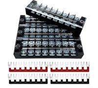 Lot de 4 blocs de distribution Doublerow pour barres de bus 600 V 25 A avec couvercles de protection et cavaliers pré-isolés pour l'organisation du câblage (Iron 2508)