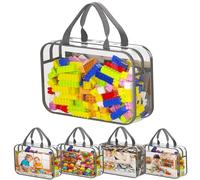 Lot de 4 blocs de jouets à fermeture éclair pour garçons et filles - Sacs de rangement extra larges en PVC avec poches latérales en maille pour puzzle, argile, livre, petits modèles et mini jouets en