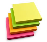 Lot De 4 Blocs De Notes Adhésives Couleurs Pastel Ou Vives - Formes Au Choix : Carré, Rectangle, C?Ur, Bulle De Discours Lot De 4 Blocs (100 Feuilles Chacun - 400 Feuilles Au Total) (Carré, Fluo)