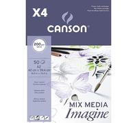 Lot de 4 blocs encollés, A2, 50 feuilles, Canson Mix Media Imagine, Grain fin 200 g