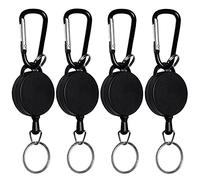 Lot de 4 bobines de badge rétractables - Porte-clés extensible et robuste avec clip de ceinture - Noir
