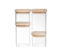 EDM – Bocaux empilables en verre « Hermet » avec couvercles bois – 4 pièces