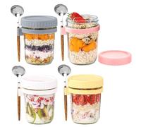 Lot de 4 bocaux pour avoine pendant la nuit avec couvercles et cuillères, bocaux en verre Mason de 16 oz pour avoine pendant la nuit, contenant hermétique pour flocons de maïs, fruits, légumes, lait