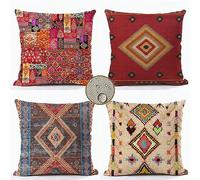 Lot de 4 Bohème Housses de Coussins 60x60 cm Coussin Decoratif Canape ColoréLine Housse De Coussin Exterieur Impermeable pour Canapé Exterieur Cecoratif Canape pour Chambreé,Chaise,Jardin Decoratif