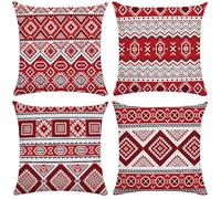 Lot de 4 Bohème rouge Housse de Coussin Canapé Taie d'oreiller Décoration Chambre Housses de Coussin en Lin d'extérieur Housse de Coussin Décoratif pour Chambre Canapé Chaise Lit Jardin 40x40cm Z-6467
