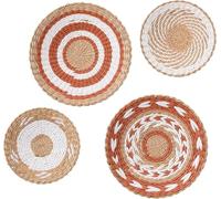 Lot De 4 Boho Panier Wall Decor Hdmade Boho Wall Art Décoration Plat Rond Tissé Wall Hging Panier pour Salon D Chambre, Multicolour