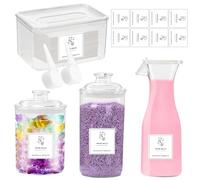 Lot de 4 Boîte à Détergent pour Rangement Lessive, Grande Capacité Laundry Detergent Container avec Couvercle, Organisateur Détergent avec 2 Cuillères, 16 éTiquettes Rangement Buanderie