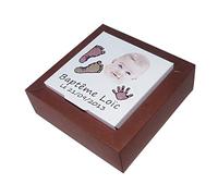 lot de 4 Boîte à dragées PIEDS & MAINS NINA PM personnalisée avec votre photo et votre texte pour baptême couleur chocolat - ballotin à dragées design et moderne