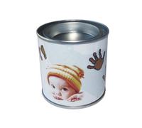 lot de 4 Boîte à dragées PIEDS & MAINS POT DE PEINTURE personnalisée avec votre photo et votre texte pour baptême couleur chocolat - ballotin à dragées design et moderne