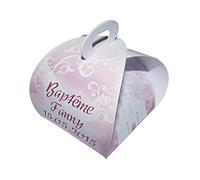 lot de 4 - Boîte à dragées PRINCESSE BAPTEME TULIPE personnalisée avec votre photo et votre texte - couleur rose et blanc