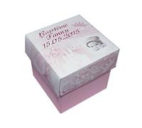 lot de 4 Boîte à dragées PRINCESSE CUBE personnalisée avec votre photo et votre texte pour baptême couleur rose et blanc - ballotin à dragées design et moderne