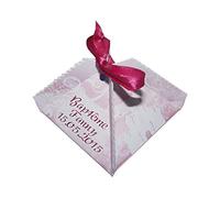 lot de 4 Boîte à dragées PRINCESSE FLORETTE personnalisée avec votre photo et votre texte pour baptême couleur rose - ballotin à dragées design et moderne