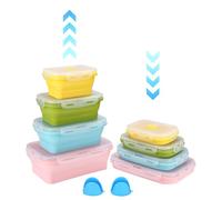 Lot de 4 boîte à Lunch Pliante,Rétractable Déjeuner Bento Box Stockage avec Couvercle,Empilable Boîte Bento Gain de Place Passent,Nourriture Silicone Pliable Multicolore Alimentaires en Silicone