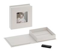 (LOT DE 4) Boîte de rangement DEKNUDT pour clé USB & photos en simili cuir blanc (clé USB vendue séparément)