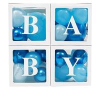 Lot de 4 boîtes à ballons - Blanc transparent - Boîtes décoratives pour fête prénatale - Blocs de boîte à ballons réutilisables - Blocs de papier transparent avec lettres pour révélation du sexe et