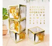 Lot de 4 boîtes à Ballons dorées Transparentes avec 30 Lettres, 10 Chiffres et 5 Symboles, UNIIDECO Neutre pour révéler Le Sexe du Sexe Oh Baby Shower Décorations ABC Blocs Panneau ABC, fête